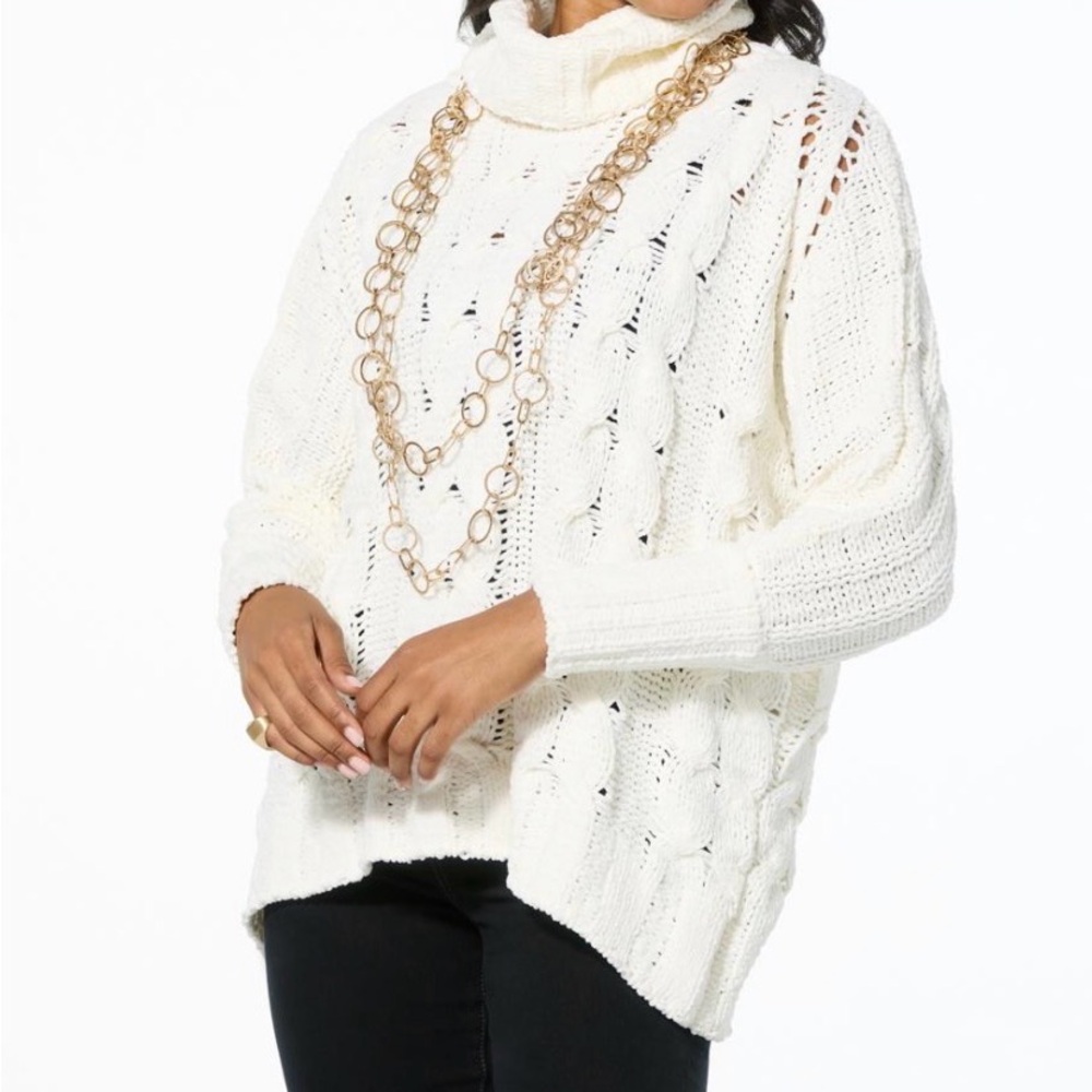 MarlaWynne Cream Cable Knit Turtleneck Sweater